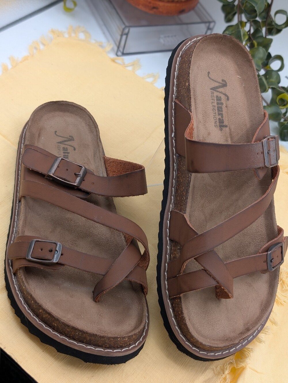 Comfort Footbed Toe Loop Sandals Brown Boho Coastal Grandma Natural Reflections